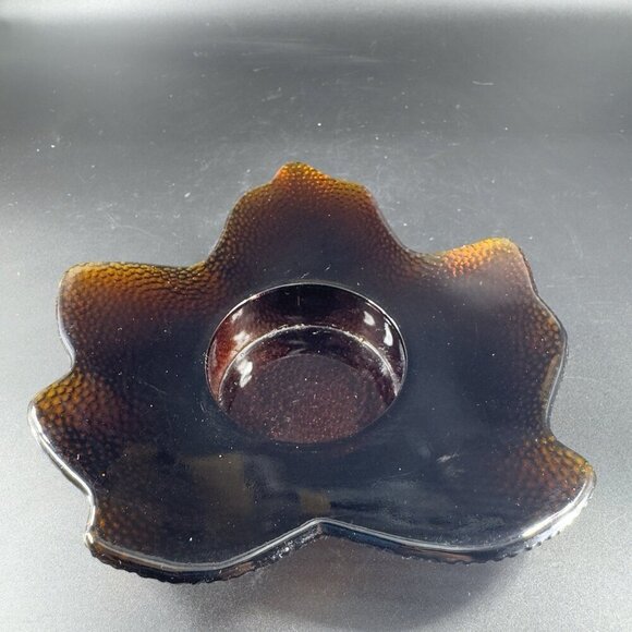 1990s Hallmark Deep Brown Glass Maple Leaf Votive Tea Candle Holder Single VTG - Picture 10 of 15